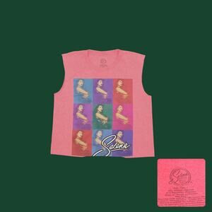 SELENA Official Merch Bright Neon Pink Pop Art Cropped Muscle Tee Womens Large